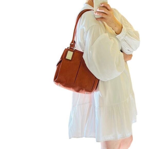 90’s Y2K Tignanello Leather Pumpkin Orange Pumpkin Spice Pebbled Shoulder Bad - Picture 3 of 16